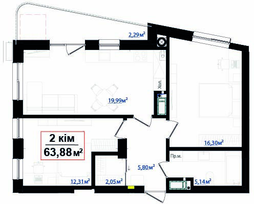 2-кімнатна план C